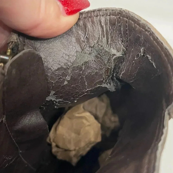 Shoemint Taupe Zip Back Stacked Heel Western Faux Leather Ankle Boots Size 8.5 - Picture 5 of 9